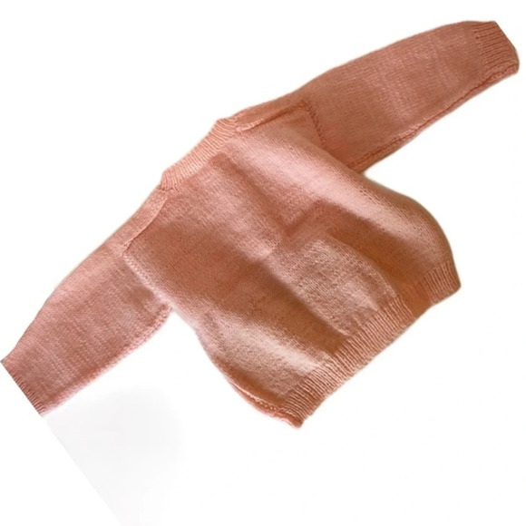 Pink hand knit sweater with dog buttons​ - Picture 11 of 14